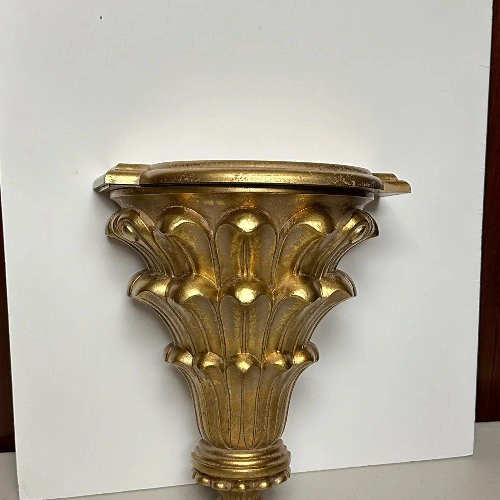 Vintage Antique gold molded resin Hollywood Regency Wall pocket planter Shelf